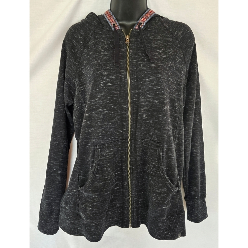 Eddie Bauer▪️Heathered Black Zip-Up Hoodie w/ Aztec Patterned Trim
